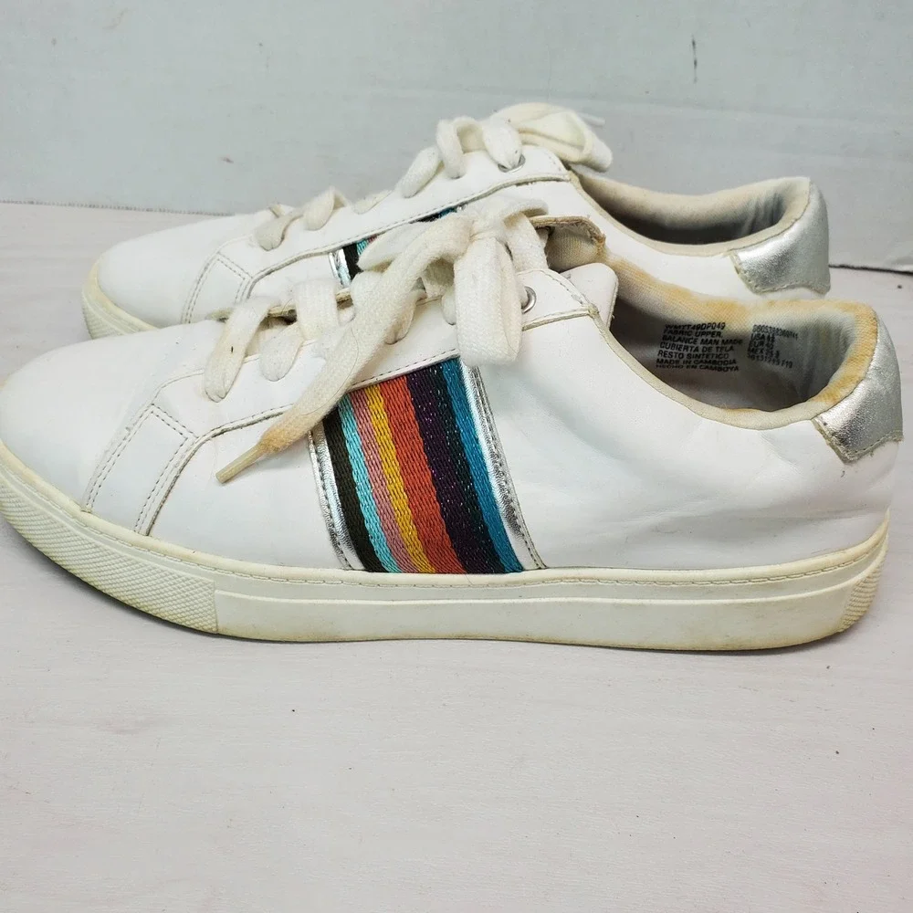 Time‎ and Tru Women's White Rainbow Stripe Sneakers Size 8.5 Comfort